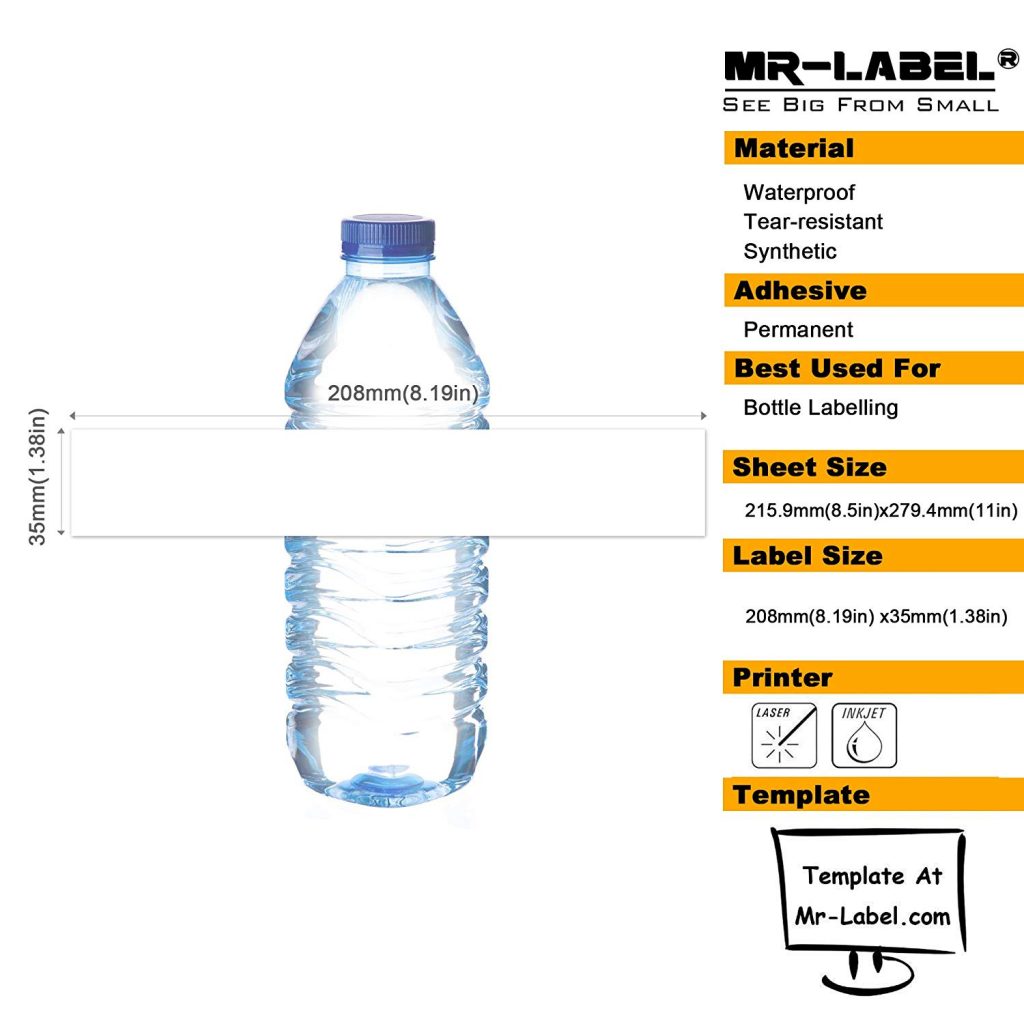 Mr Label Waterproof Blank Water Bottle Labels US Letter Sheet For 