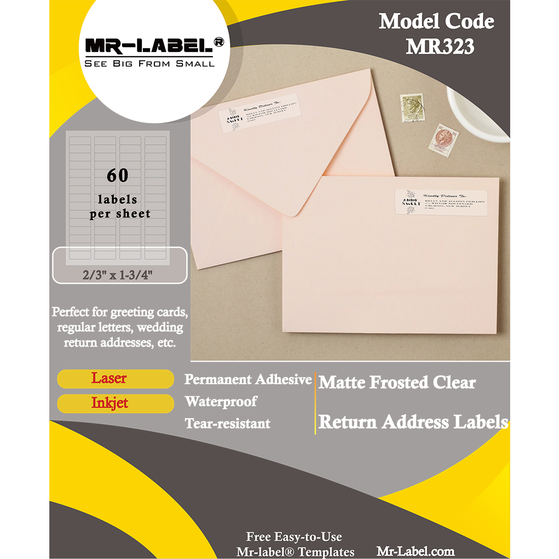 Mr-Label 2/3 x 1-3/4 Translucent Return Address Labels - Waterproof and  Tear-Resistant - for Inkjet & Laser Printer - Permanent Adhesive