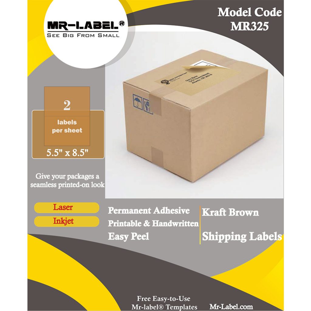 Mr-Label 5.5″ x 8.5″ Kraft Brown Shipping Labels – for Inkjet &amp; Laser ...