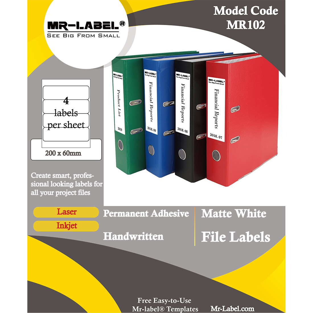 Mr-Label 20 x 20 mm Matte White Lever Arch File Labels – Self Inside Labels For Lever Arch Files Templates