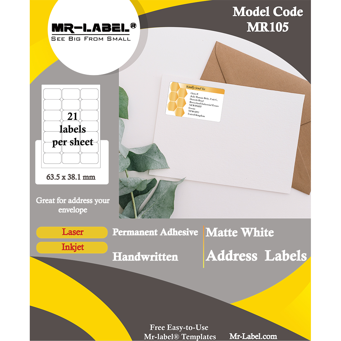 sandsynlighed Politik antydning Mr-Label 63.5 x 38.1 mm Matte White Mailing Address Labels – Self-Adhesive  Blank Labels for Inkjet & Laser Printer – for Package | Envelope – 21 Labels  Per A4 Sheet – MR-LABEL