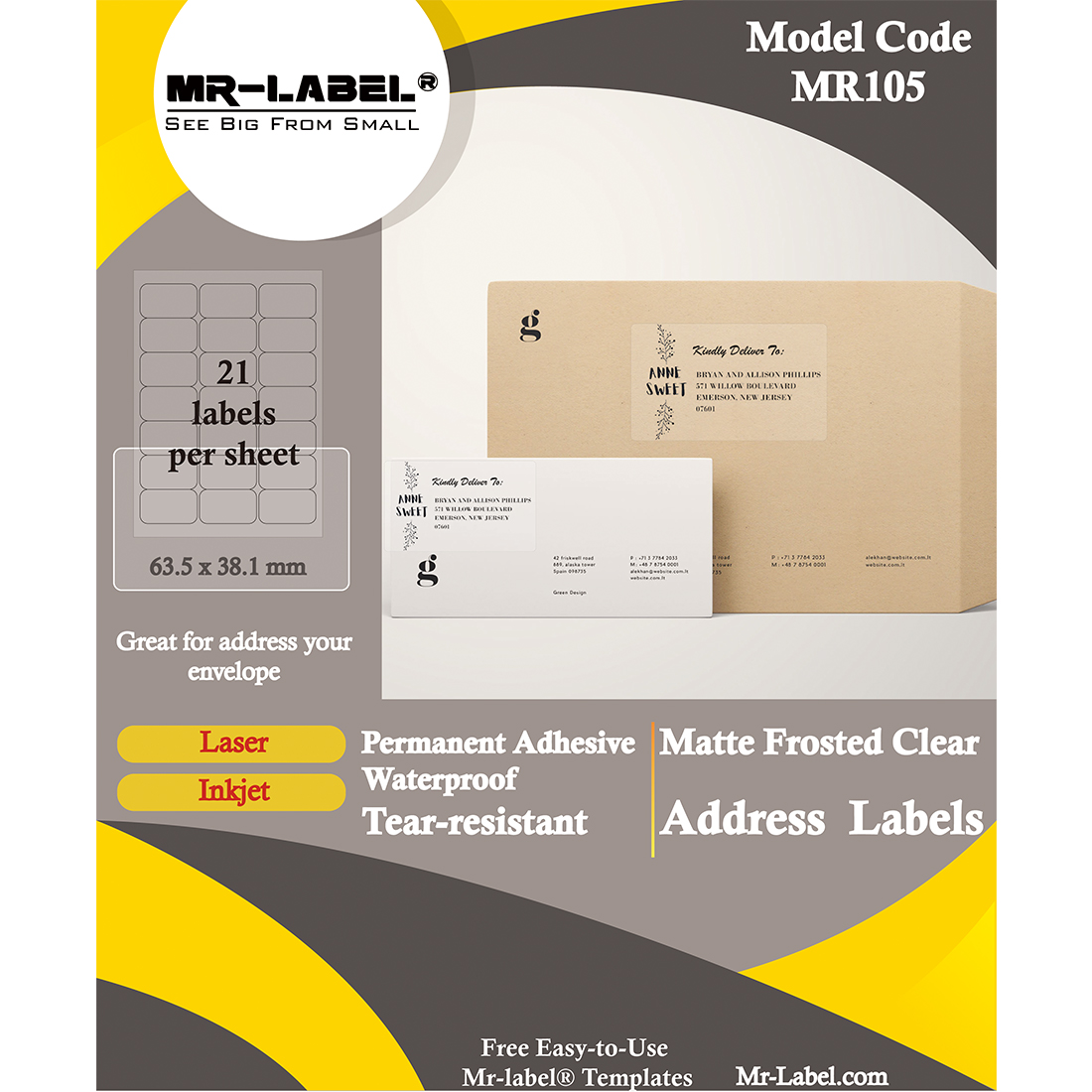 damp teater Gentleman Mr-Label 63.5 x 38.1 mm Translucent Shipping Address Labels – for Inkjet &  Laser Printer – Waterproof and Tear-Resistant – for Frosted Glass |  Envelope – 21 Labels Per A4 Sheet – MR-LABEL