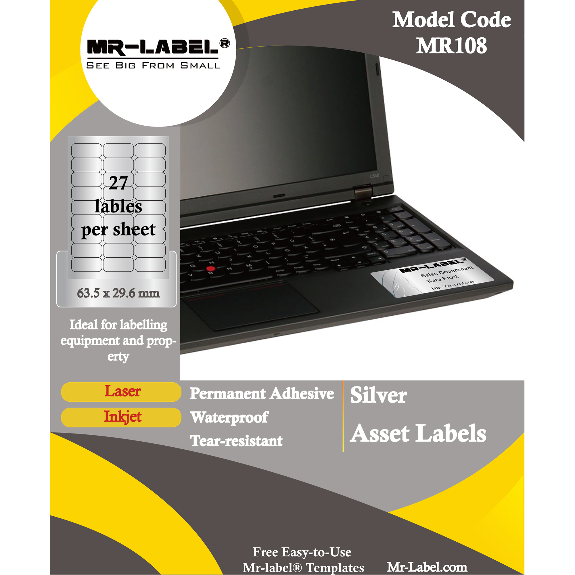 verkopen opschorten Injectie Mr-Label 63.5 x 29.6 mm Silver Asset Stickers – Self-Adhesive Heavy Duty  Labels – for Inkjet & Laser Printer – Weatherproof and Tear-Resistant – MR- LABEL