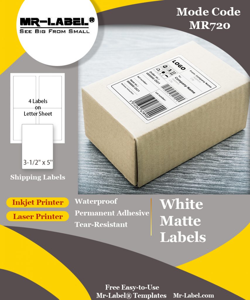 MrLabel 31/2″ x 5″ Matte White Address Labels Permanent Adhesive