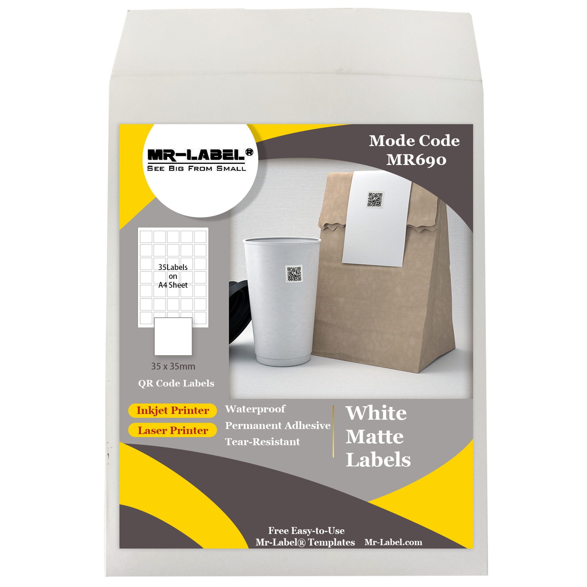 skotsk sorg hoppe Mr-Label 35 x 35mm Square White Sticker Labels –QR Code Labels for Inkjet &  Laser Printer –Waterproof and Tear-Resistant for Food Package | Gift Bag |  Jar – MR-LABEL