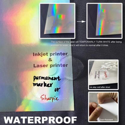 Mr-Label – 8.5″x11″ Holographic Sticker Paper – Rainbow Vinyl Full Sheet  Label for Inkjet&Laser Printer – Waterproof&Tear-Resistant DIY Sticker for  Home Decors